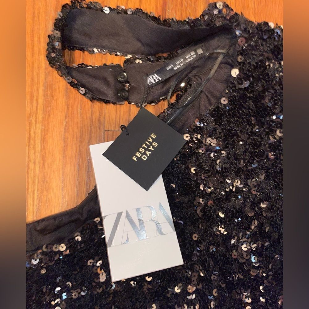 Zara Asymmetrical Sequin Mini Dress Size Small - Picture 10 of 12